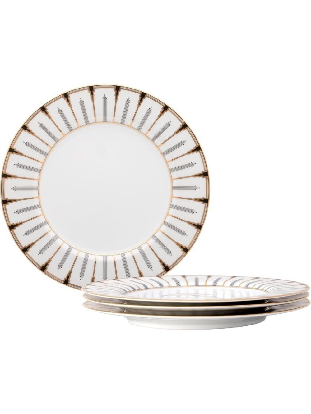 Elegant Gold Trim Dinner Plates Set of 4 - 10.5" Fine China Tableware